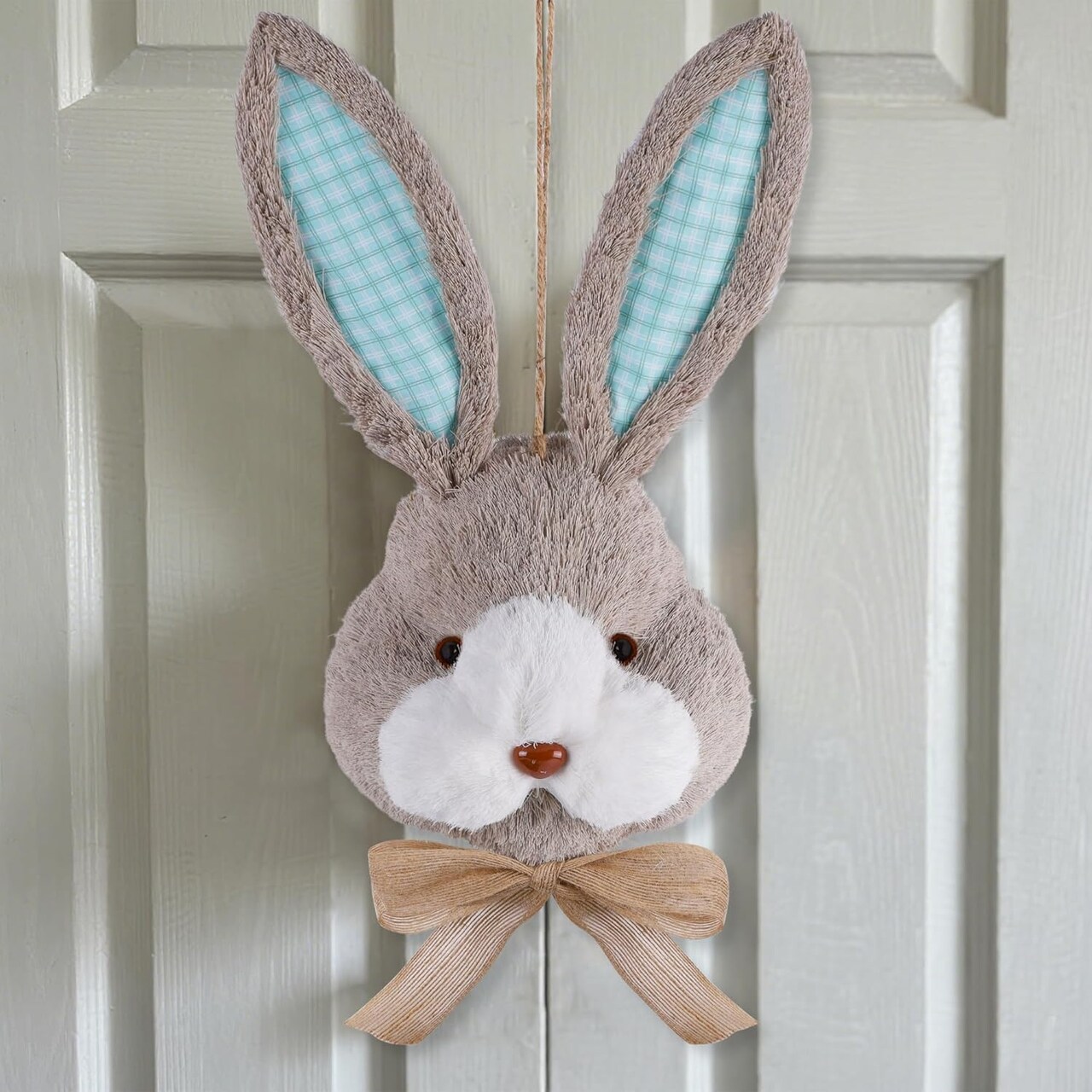 15-Inch Easter Bunny Wreath – 3D Realistic Rabbit Head Door Decor for Indoor & Outdoor Spring Decorations
